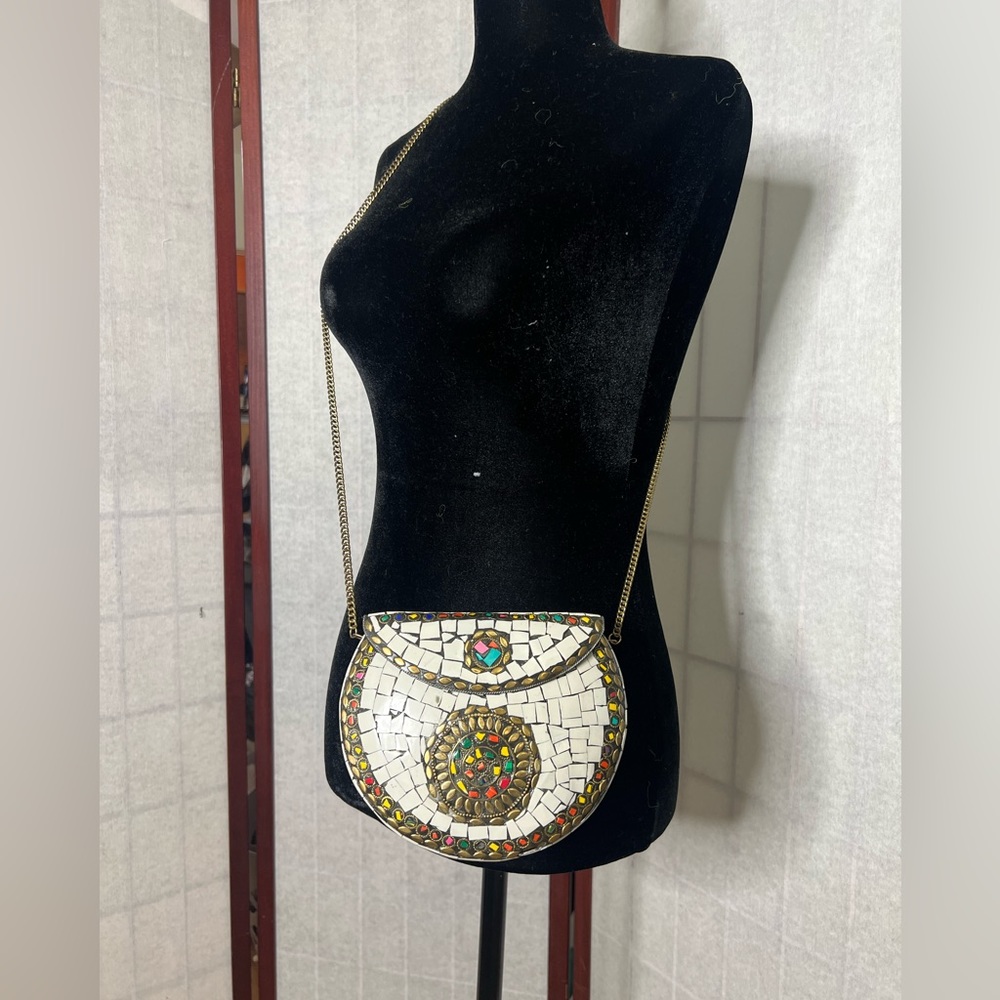 LULU‎ MULTI COLORED MOSAIC CROSSBODY CHAIN LINK  BAG